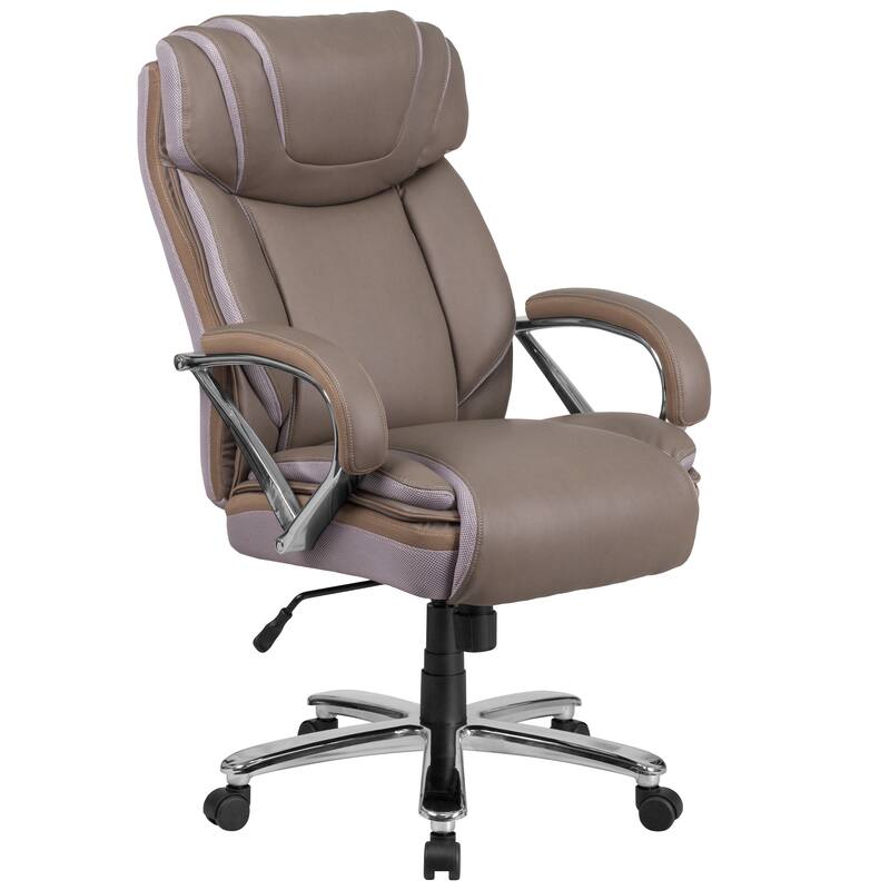 Santoro Big & Tall Taupe Leather Executive Adjustable Swivel Office Chair with Wide Cushioned Seat and Padded Arms - Santoro Big & Tall Taupe Office Chair W Wide Seat