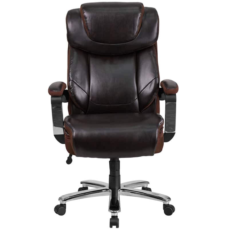 Grove Big & Tall Leather Executive Office Chair: Adjustable Swivel, Headrest, Padded Arms