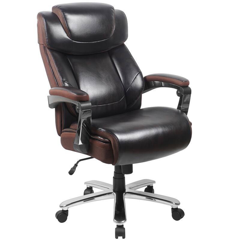 Grove Big & Tall Leather Executive Office Chair: Adjustable Swivel, Headrest, Padded Arms