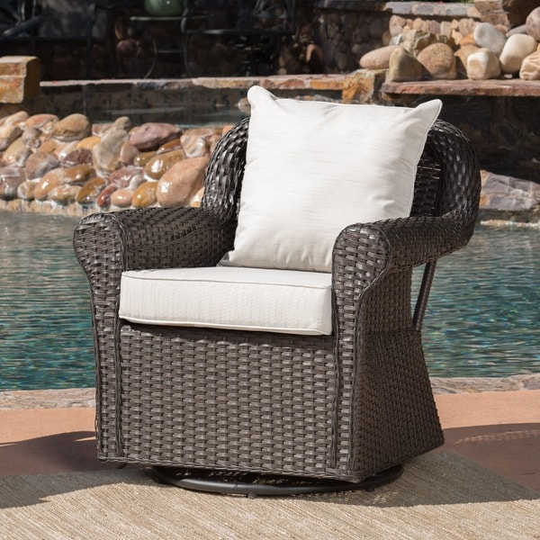 Amaya Outdoor Wicker Swivel Rocking Chair with Cushion by Christopher