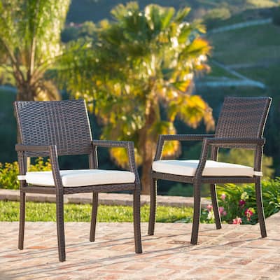 Rhode Island Outdoor Wicker Dining Chair Chair with Cushion (Set of 2) by Christopher Knight Home