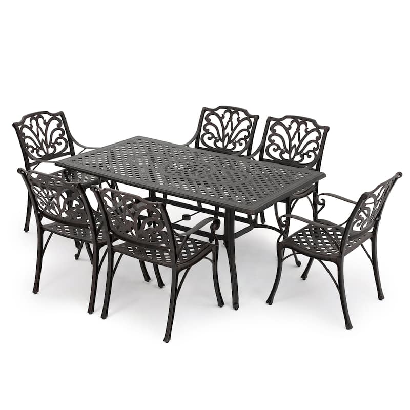 Alfresco Outdoor 7-piece Cast Aluminum Rectangle Dining Set by Christopher Knight Home - N/A