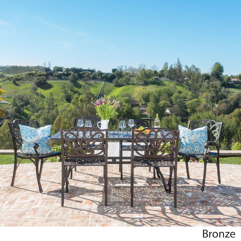 Alfresco Outdoor 7-piece Cast Aluminum Rectangle Dining Set by Christopher Knight Home - N/A