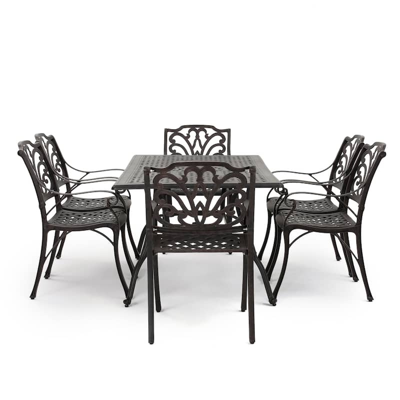 Alfresco Outdoor 7-piece Cast Aluminum Rectangle Dining Set by Christopher Knight Home - N/A