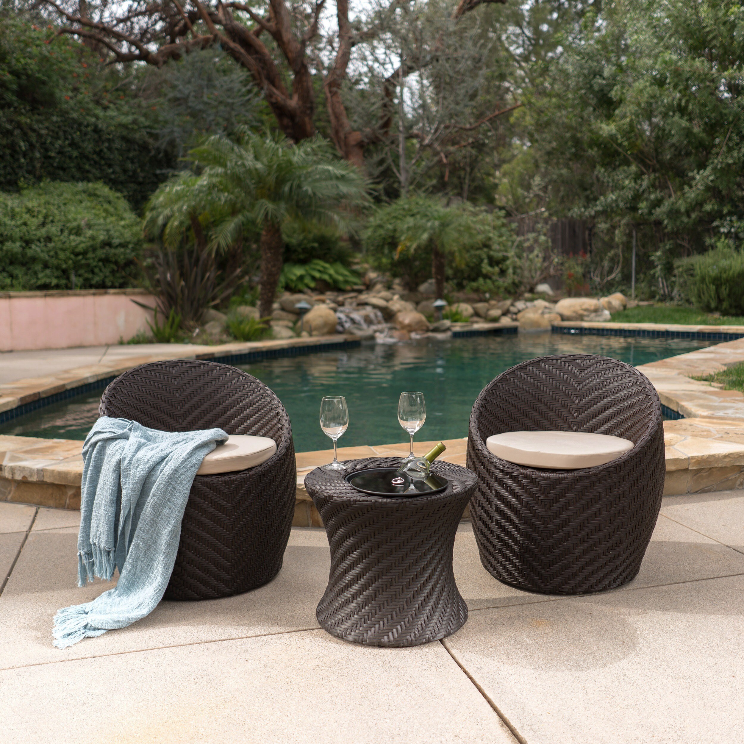 Shop Belize Outdoor 3 Piece Wicker Chat Set With Cushions By Christopher Knight Home Overstock 14142824