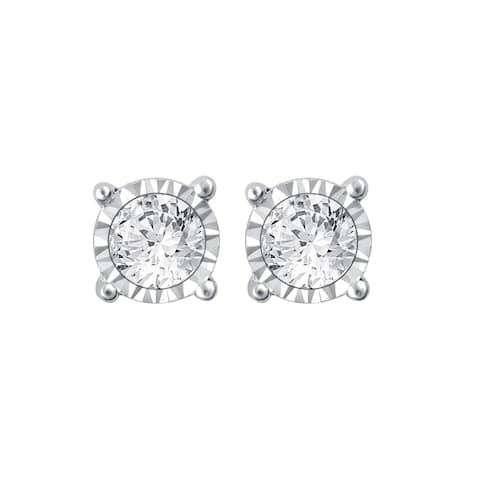 10k White Gold 1/2ct TDW White Diamond Stud Earrings with Miracle Plate Setting