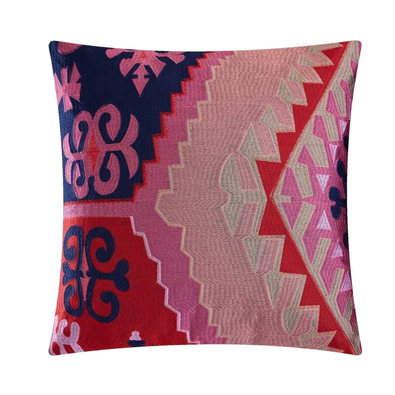 LUX-BED 1-Piece Pearce Garden Decorative Navy/Red/Pink Throw Pillow - Square - Multi-color - 18 x 18