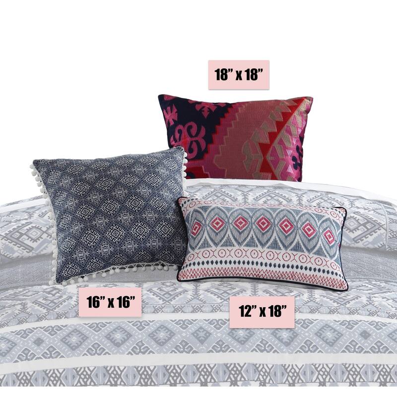 LUX-BED 1-Piece Pearce Garden Decorative Navy/Red/Pink Throw Pillow