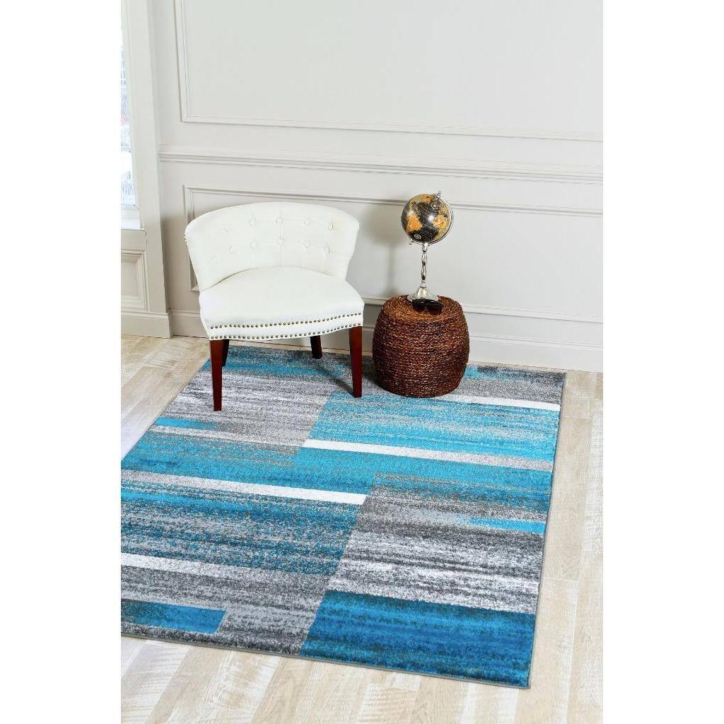 Persian Rugs Modern Abstract Pop of Turquoise Area Rug - 7'10