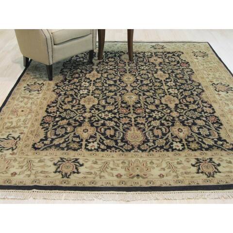 Hand-knotted Wool Black Traditional Oriental Ziegler Rug (7'5 x 9'5) - 7' x 9'