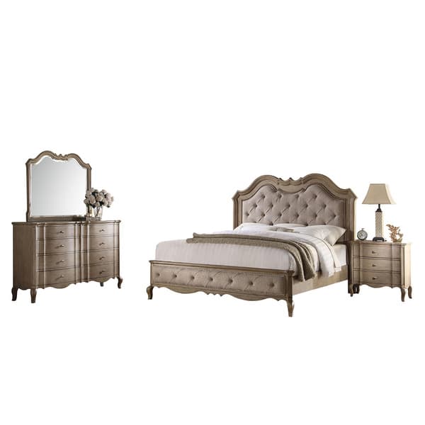 Acme Furniture Chelmsford Tan and Taupe 4piece Bedroom Set Bed Bath