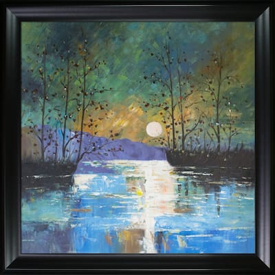 La Pastiche Justyna Kopania 'River, with Glowing Moon' Hand Painted Framed Oil Reproduction on Canvas