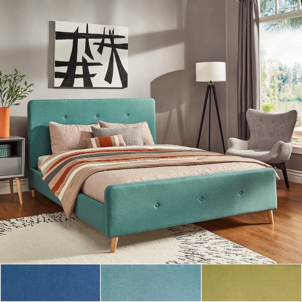 Bettina Queen Size Button Tufted Linen Fabric Headboard Bed with Footboard iNSPIRE Q Modern