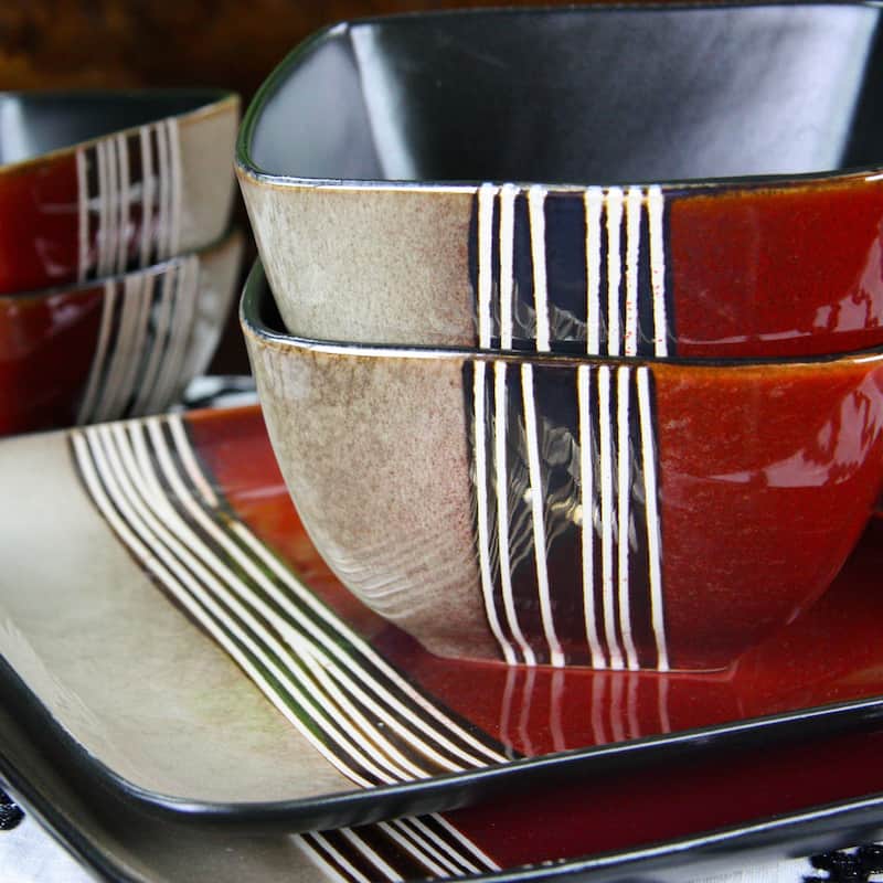 Elama Downtown Loft 16 Piece Double Bowl Stoneware Dinnerware Set with Service for 4