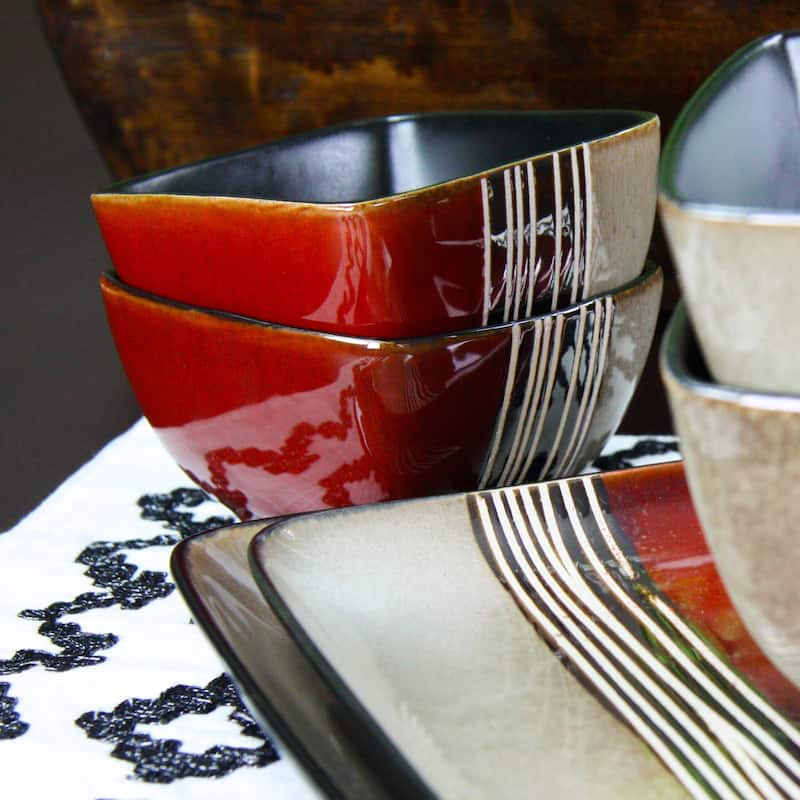 Elama Downtown Loft 16 Piece Double Bowl Stoneware Dinnerware Set with Service for 4