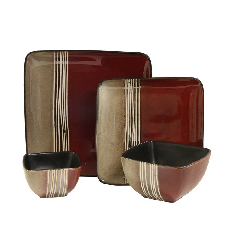 Elama Downtown Loft 16 Piece Double Bowl Stoneware Dinnerware Set with Service for 4