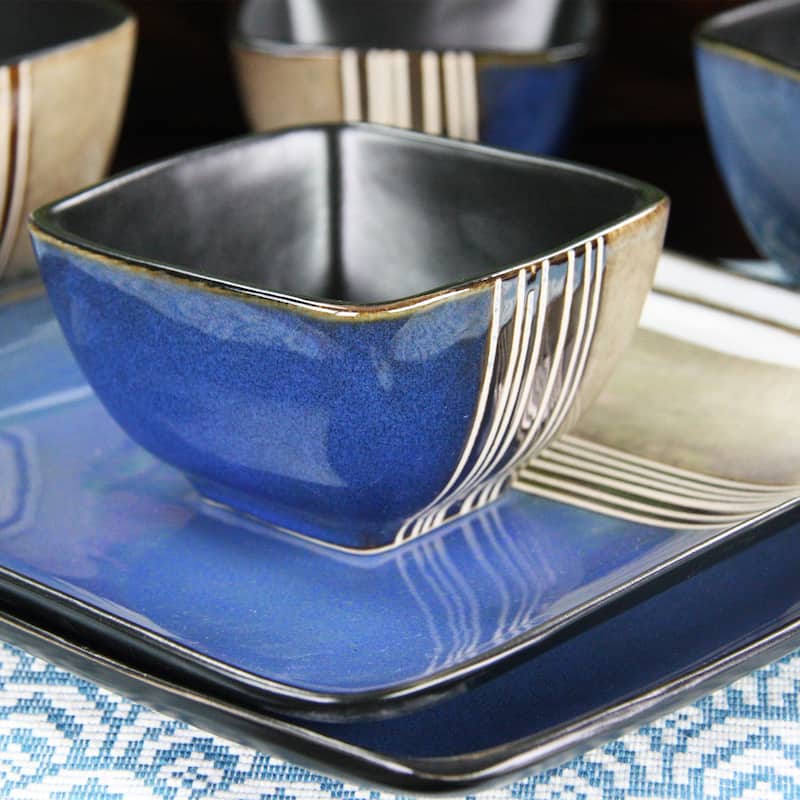 Elama Uptown Loft 16 Piece Double Bowl Stoneware Dinnerware Set with Service for 4