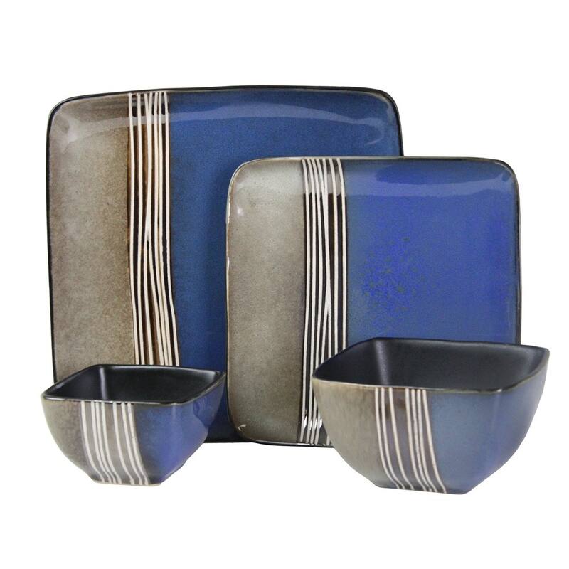 Elama Uptown Loft 16 Piece Double Bowl Stoneware Dinnerware Set with Service for 4
