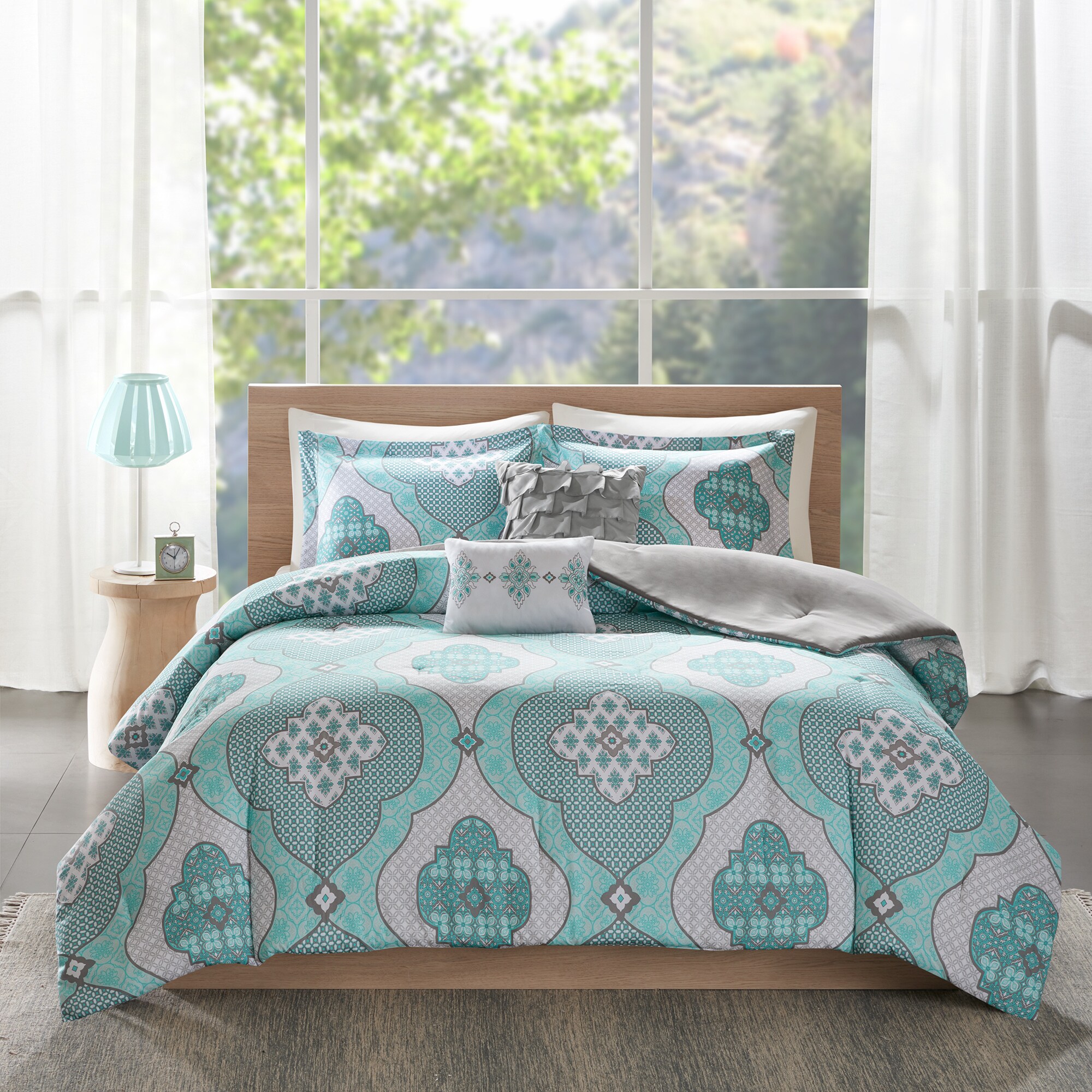 Geometric Comforter Set Twin Bedding Set Vivian 3 Piece Aqua Blue Silver Comforters Bedding Sets