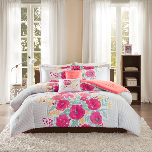 Shop Intelligent Design Mina Coral Printed 5 Piece Comforter Set
