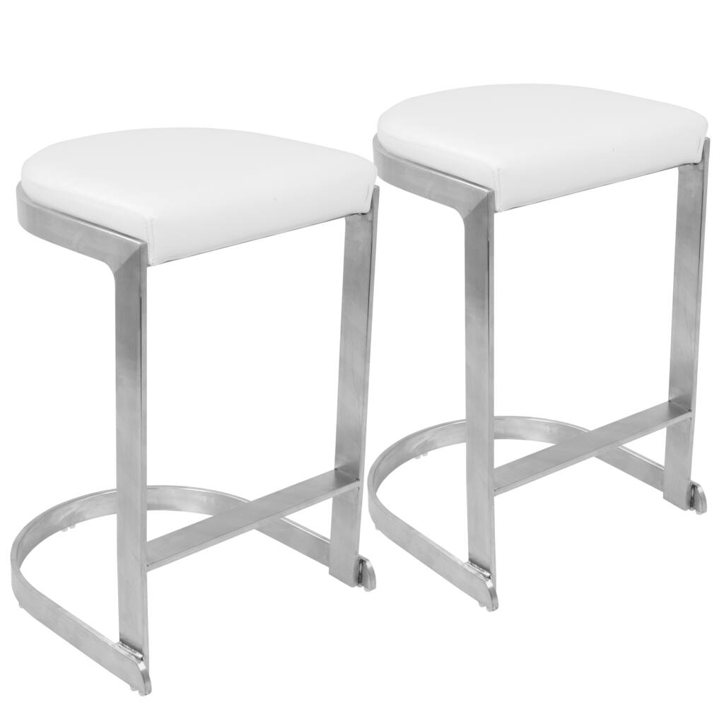 LumiSource Demi White/Grey Metal/Fabric Contemporary Backless Counter Stools (Set of 2)