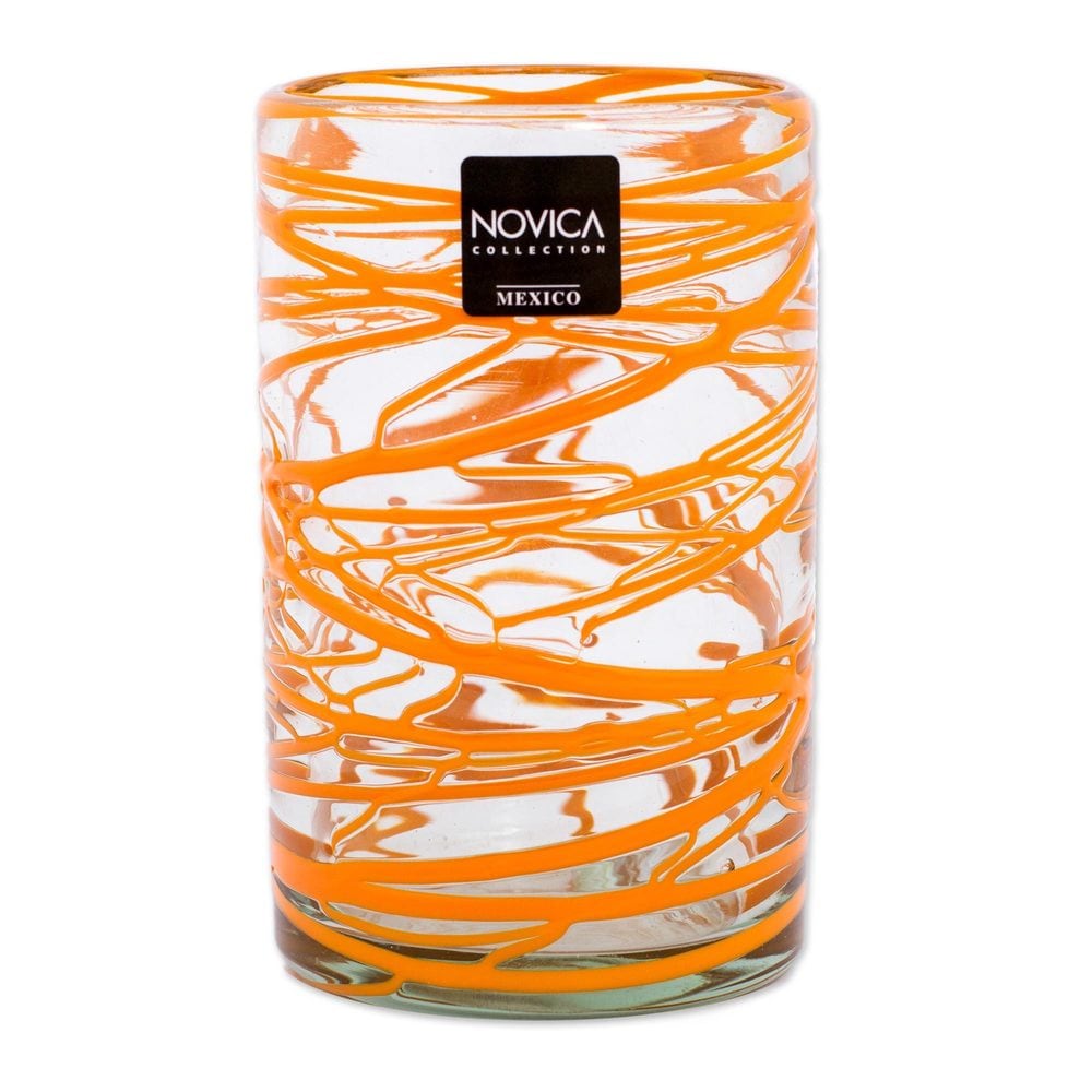 NOVICA Handmade Blown Glass 'Tangerine Swirl' Water Glasses Set of 6  (Mexico) - 5*3.1 - Overstock - 14157645