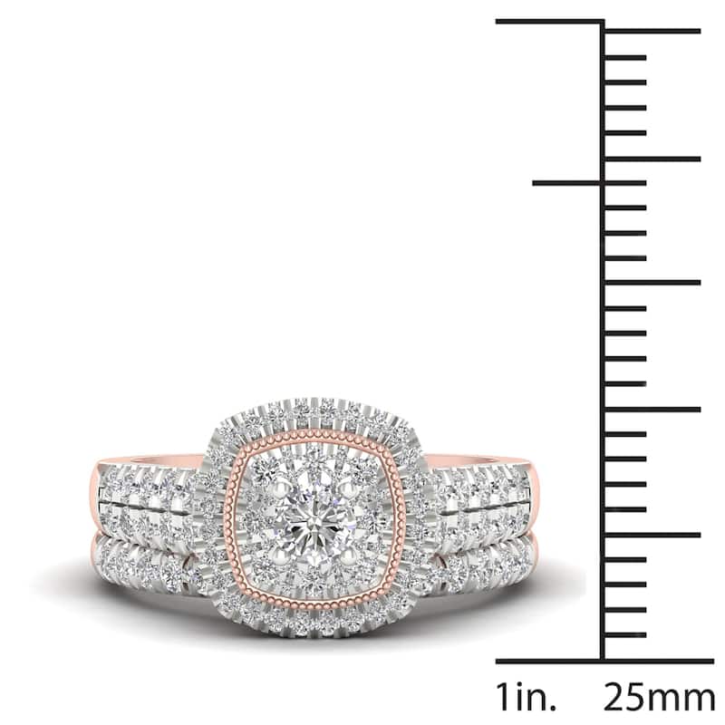 De Couer 14k Rose Gold 1ct TDW Diamond Cluster Halo Bridal Set