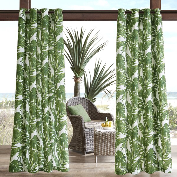 Madison Park Navio Green Printed Palm 3M Scotchgard Outdoor Curtain Panel