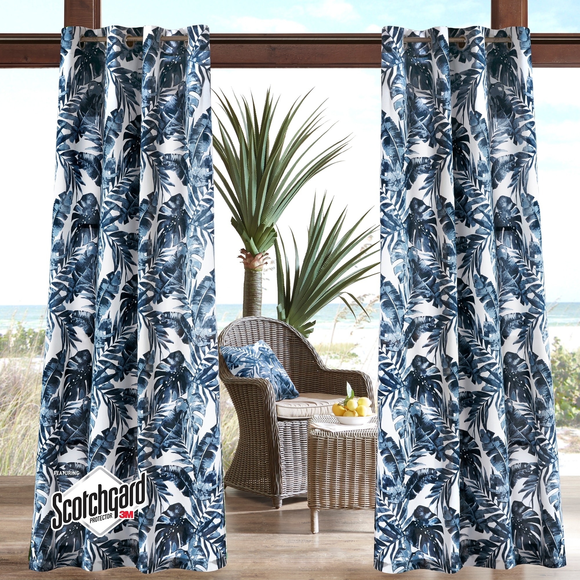 Shop Madison Park Navio Printed Palm 3m Scotchgard Outdoor Curtain