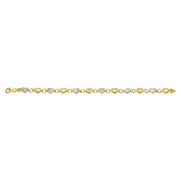 14k Two Tone Gold Diamond Cut Heart Bracelet 7 25 Inch Overstock