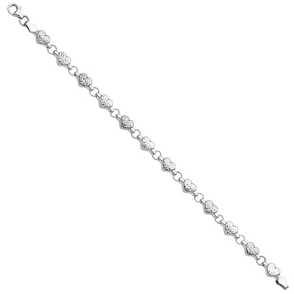14k White Gold Diamond Cut Heart Bracelet 7 25 Inch Overstock