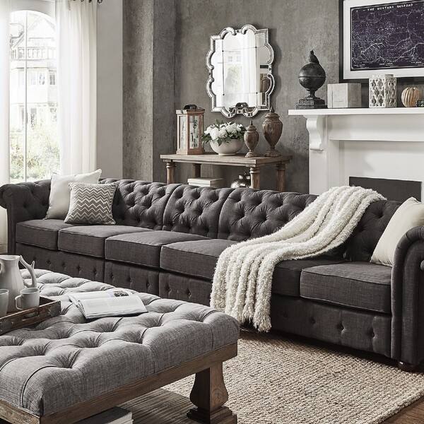 Knightsbridge Dark Grey Linen Sectional Sofa Extension By Dark Grey Linen Sectional Sofa