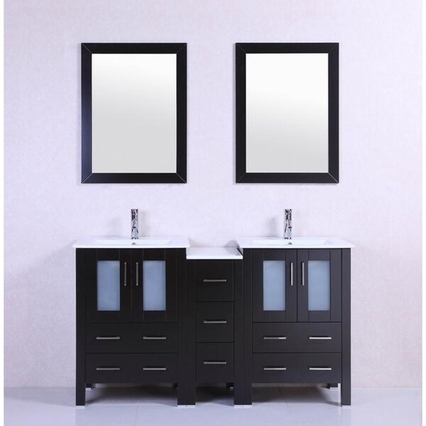 60-inch Belvedere Modern Espresso Double Bathroom Vanity with Ceramic Top
