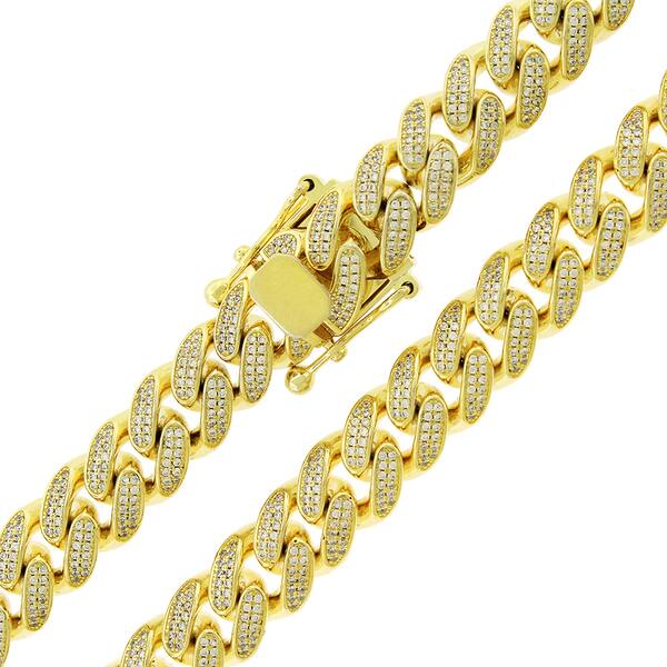Sterling Silver 925 Yellow Gold Plated Solid Cuban Curb Link Chain 30" 11 mm Sterling Silver 925 Yellow Gold Plated Solid Cuban Curb Link Chain 30" 11 mm