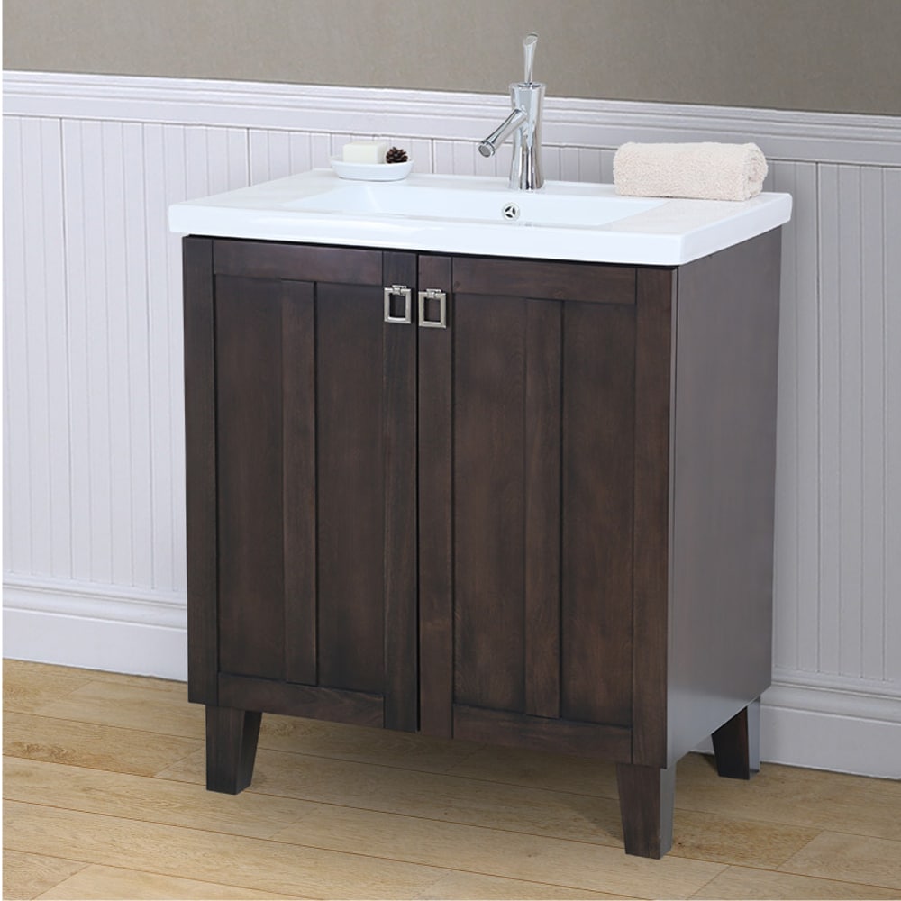 Shop 30 Inch Extra Thick Ceramic Sink Top Single Sink Bathroom Vanity In Brown Finish Overstock 14162476