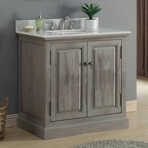 Rustic Style 36-inch Single Sink Bathroom Vanity with Modern Quartz Top