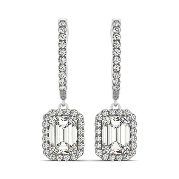 14k Gold 2 60ct Emerald Cut Halo Diamond Drop Earrings In 14k Gold 2 60ct Emerald Cut Halo Diamond Drop Earrings In