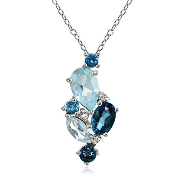 925 Sterling Silver Sapphire Blue Cluster Pendant Necklace /& Earring Set Present