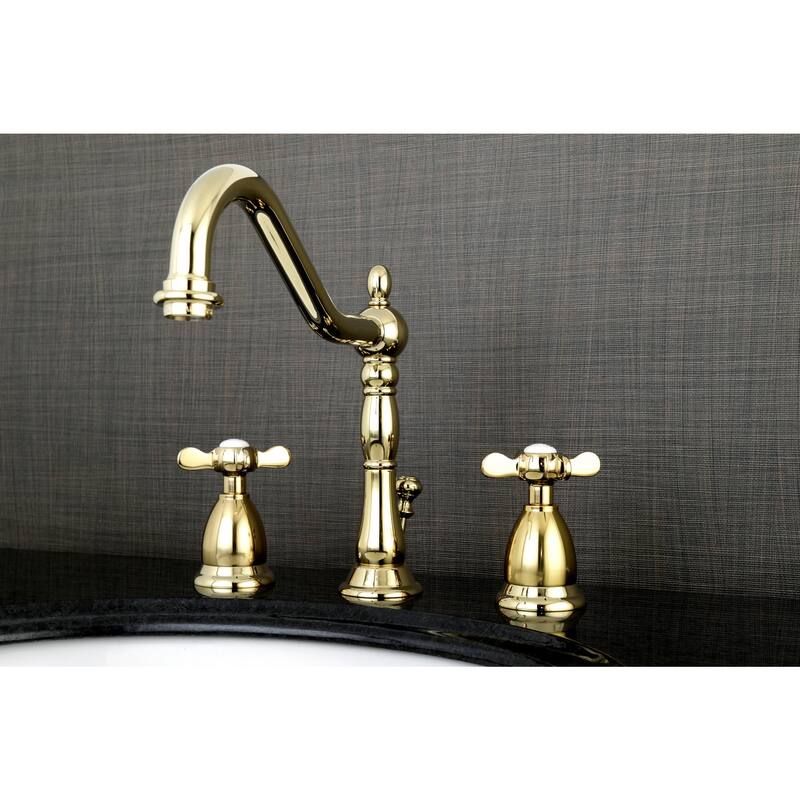 Kingston Brass Victorian Cross-Handles Widespread Bathroom Faucet - Polished brass