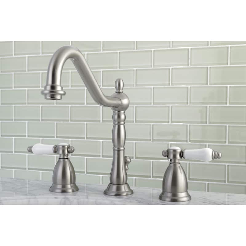 Kingston Brass Victorian Porcelain Widespread Bathroom Faucet - satin nickel