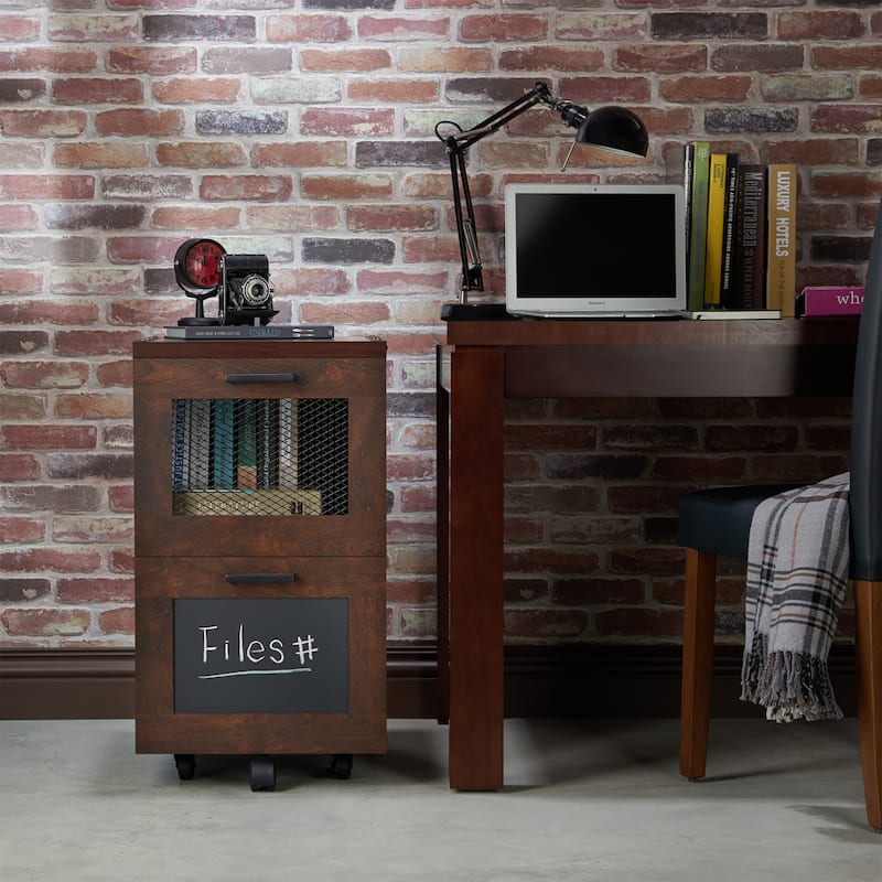 Rustic Walnut Window 2-Drawer Wood File Cabinet by Furniture of America