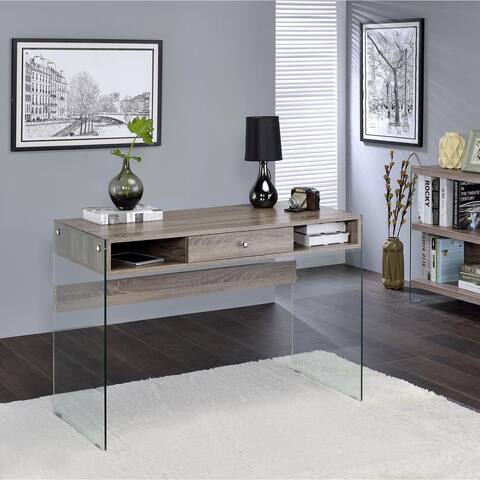 Acme Furniture Armon Glass and Gray Oak Desk