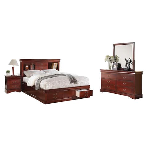 Cherry Acme Furniture Louis Philippe III 4-Piece Storage Bedroom Set