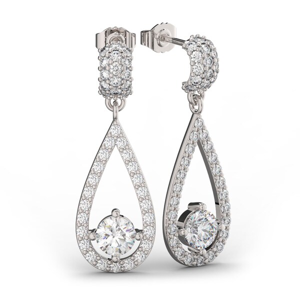 Shop 14K White Gold 3 Carat Diamond Halo Teardrop Earrings ...