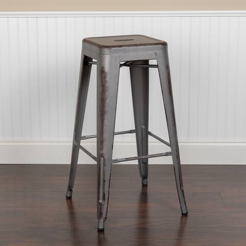 Porch & Den Brim Distressed Metal Indoor/ Outdoor 30-inch Bar stool