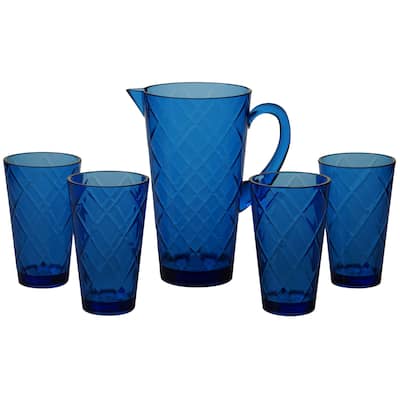 Certified International Diamond Cobalt Blue Acrylic Drinkware Set (Set of 5)