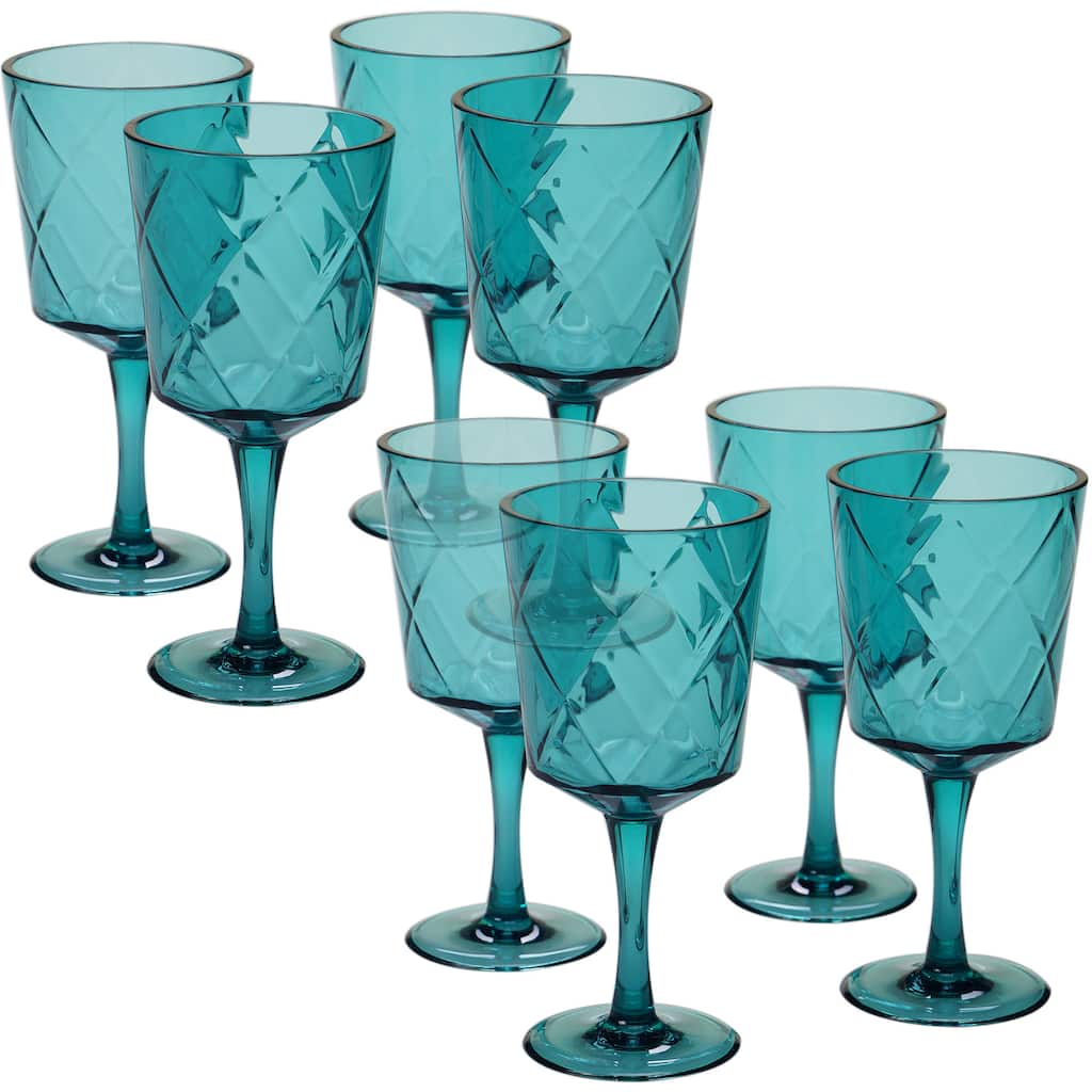 Certified International Teal Diamond Acrylic 13-ounce All-purpose Goblet Set (Pack of 8)