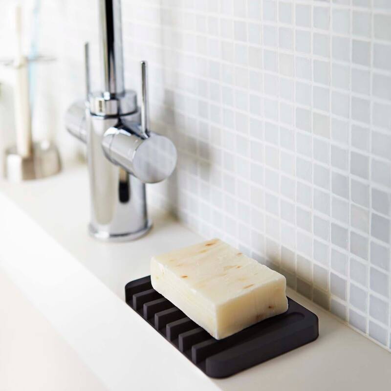 Flow White/ Pink/ Green/ Black Self Draining Silicone Soap Tray by Yamazaki Home - Black - Black Finish