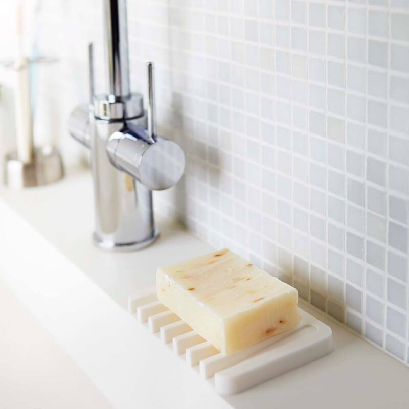 Flow White/ Pink/ Green/ Black Self Draining Silicone Soap Tray by Yamazaki Home - White - White Finish