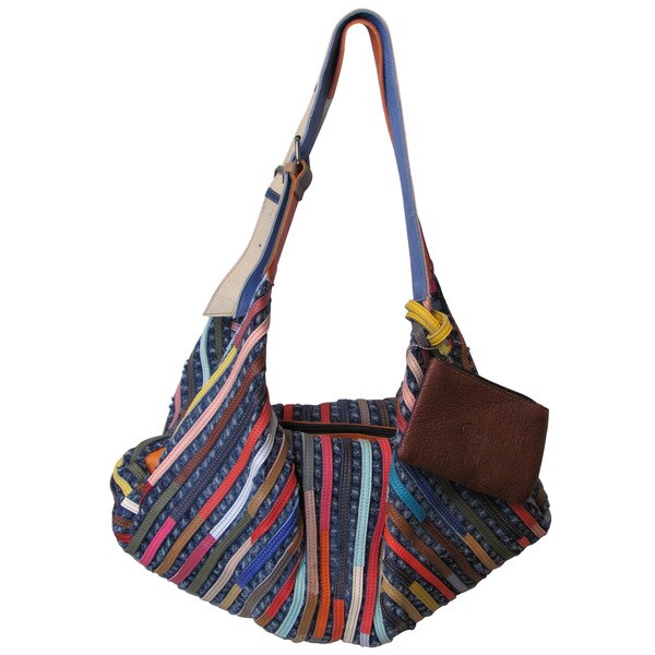 Shop Amerileather Peranda Multicolor Denim and Leather Hobo-Hippie Handbag - Overstock - 14174218